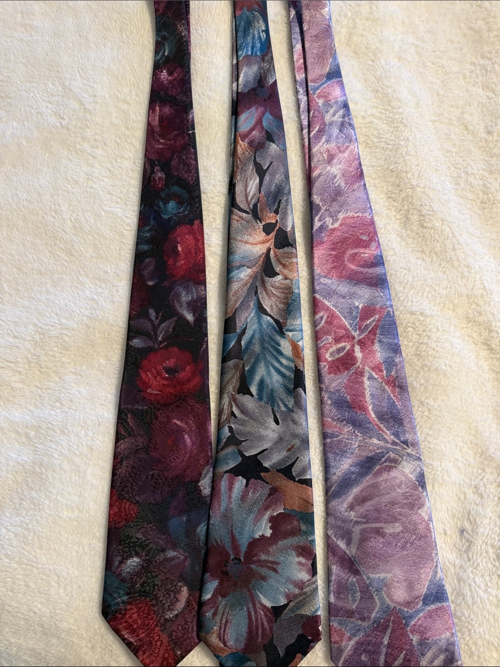 Mario Valentino Floral Silk Tie Trio in Purple, Blue, and Red Accents